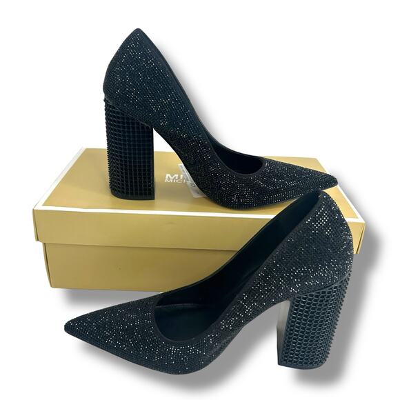 Michael Kors Maxine Pumps Size 8.5 Black Studded Rhienstone Pointed Toe Heels - Picture 10 of 15